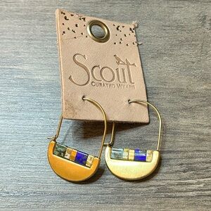 Scout good karma Miyuki Crescent Hoop Indigo Gold tone Earrings New on Card #A83